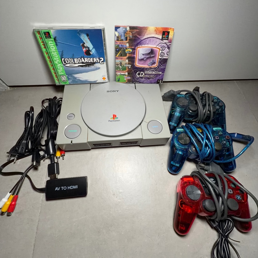 Sony PlayStation 1 Console SCPH-7501 Gray Bundle 3 Controllers HDMI Games Tested
